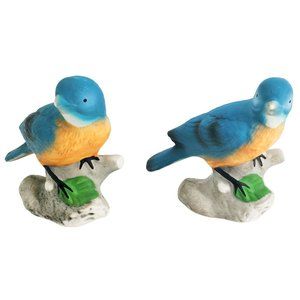 Bluebird Figurines Set of 2 Ceramic Perched on Branch Malaysia Hand Painted VTG